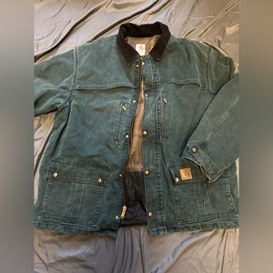 Carhartt C10HTG Vintage Work Coat Jacket Men's XL Flannel Lined Jade Green
